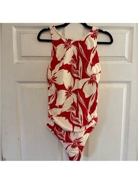 Shade & Shore Red and White Floral One-Piece Swimsuit